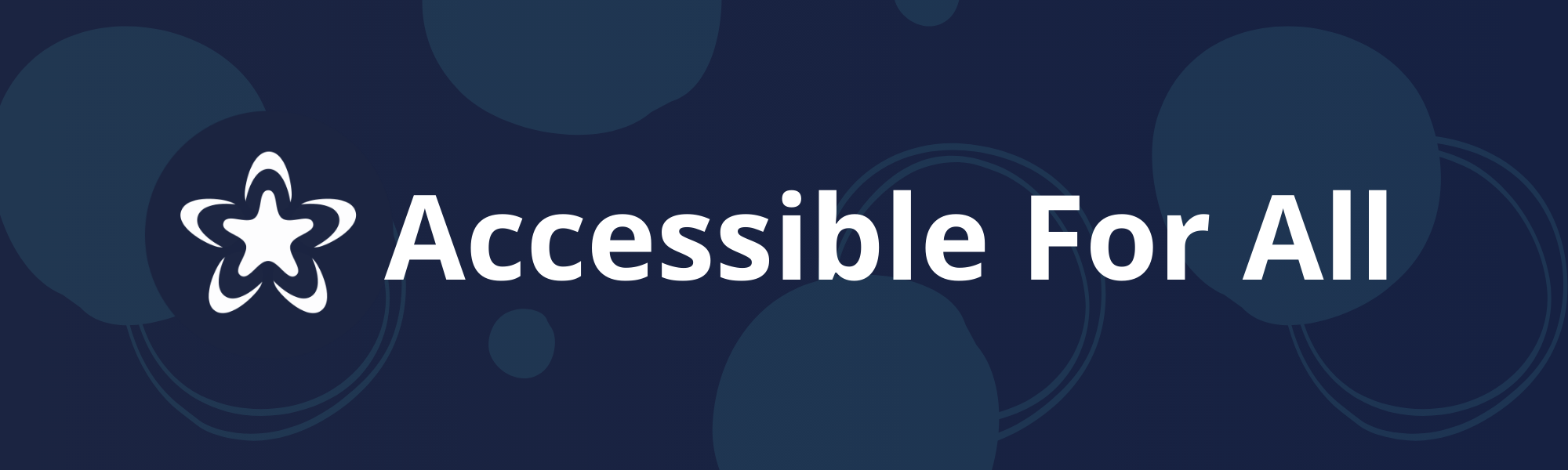 Accessible for all logo with a dark blue background with circular shapes